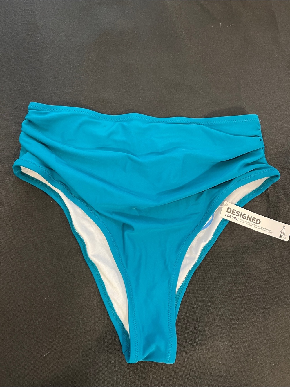Cupshe Teal Ruched High-Waist Bikini Bottom